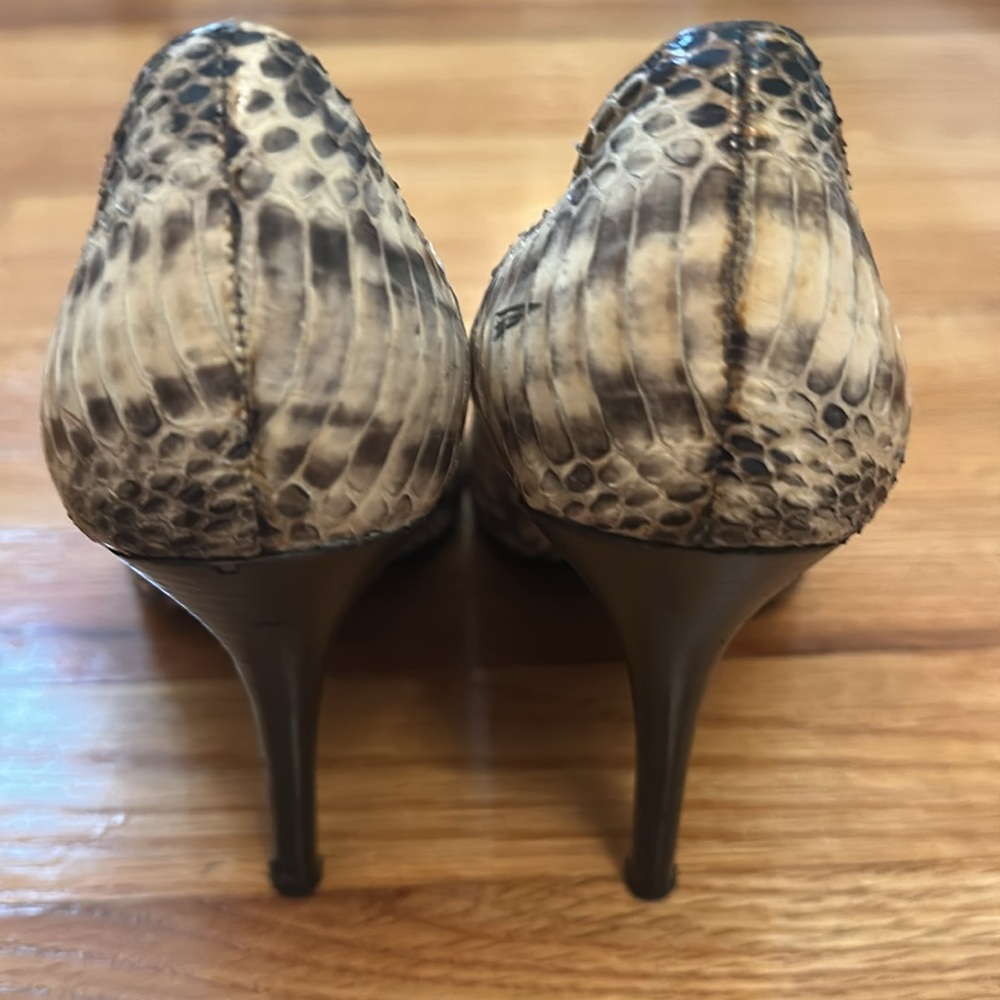 KORS by Michael Kors Cream & Brown Peep Toe Heels - Picture 4 of 5